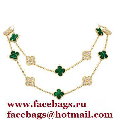 Van Cleef  &  Arpels Onyx Vintage Alhambra Necklace green with gold diamonds